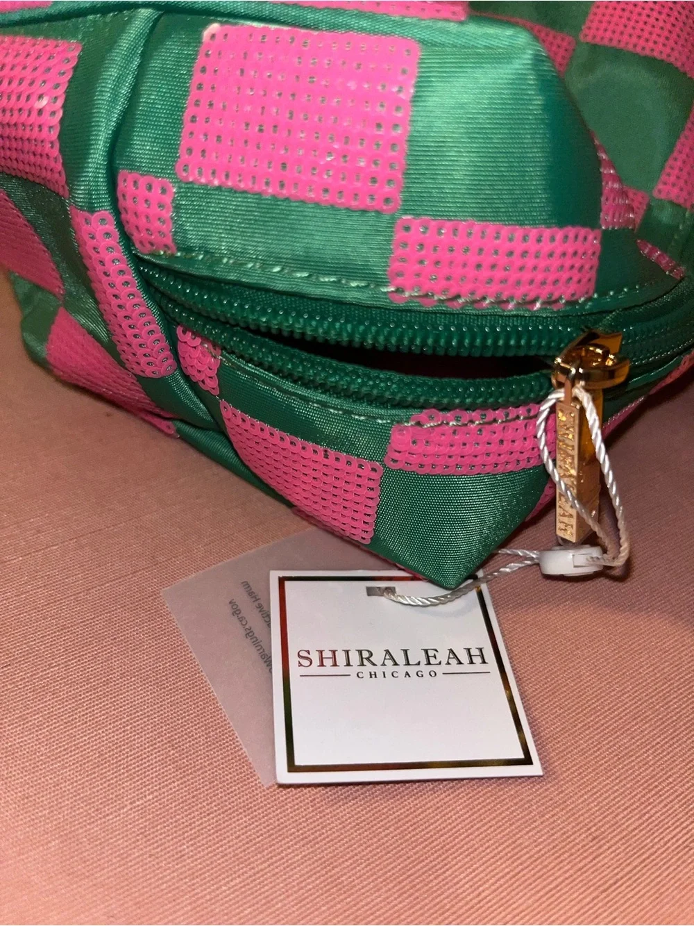 Shiraleah Pink & Green Checker Cosmetic Pouch AKA colors